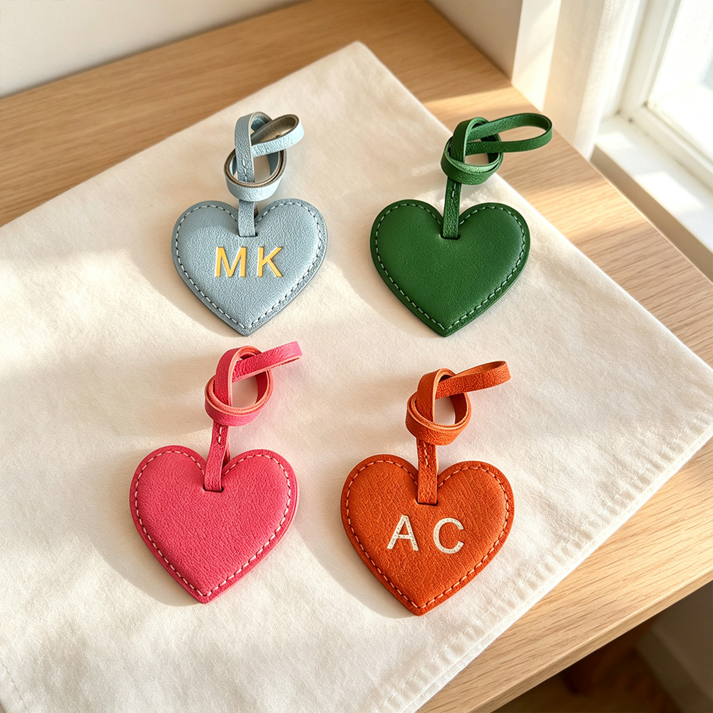 Personalized Leather Heart Bag Charm – Custom Initial Purse Charm & Keychain Gift for Her