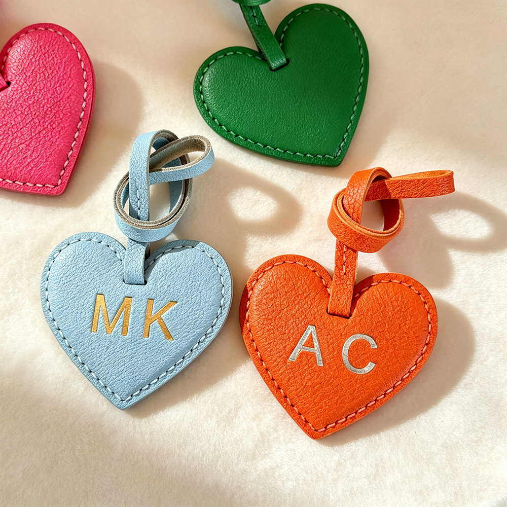 Personalized Leather Heart Bag Charm – Custom Initial Purse Charm & Keychain Gift for Her