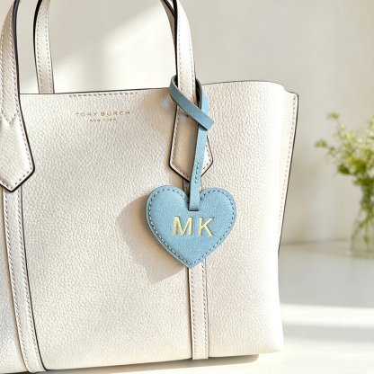 Personalized Leather Heart Bag Charm – Custom Initial Purse Charm & Keychain Gift for Her