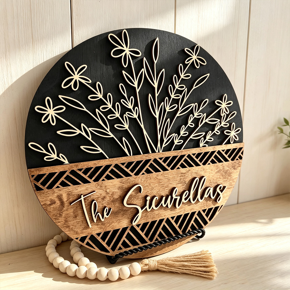 Personalized Family Name Sign – Custom Wooden Door Decor with Last Name, Rustic Home Welcome Sign