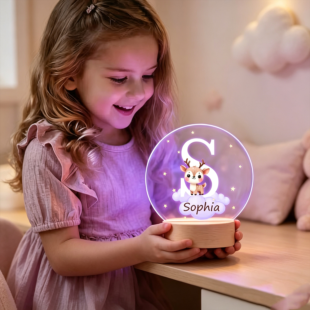 Personalized Animal LED Night Light with Name, Custom Acrylic Bedside Lamp for Kids Room, Cute Nursery Decor Birthday Gift for Children