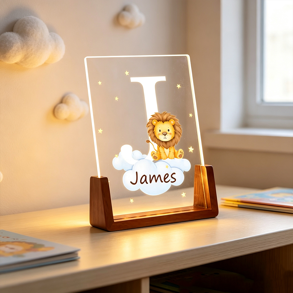 Personalized Animal LED Night Light with Name, Custom Acrylic Bedside Lamp for Kids Room, Cute Nursery Decor Birthday Gift for Children