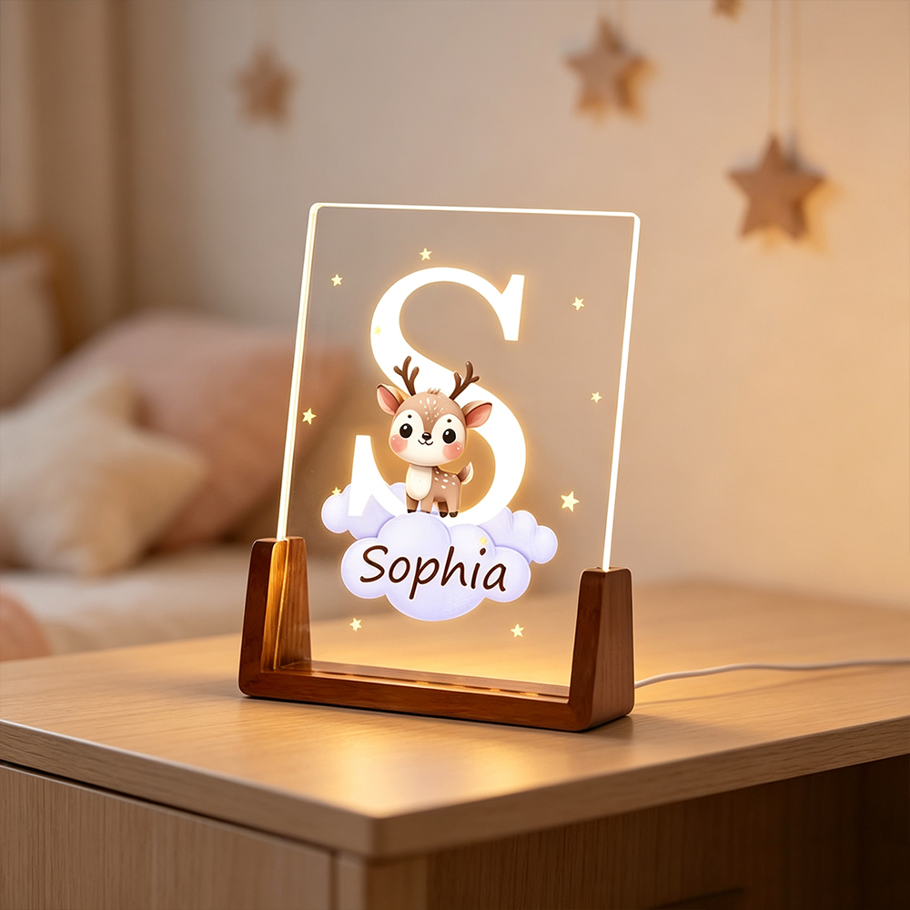 Personalized Animal LED Night Light with Name, Custom Acrylic Bedside Lamp for Kids Room, Cute Nursery Decor Birthday Gift for Children
