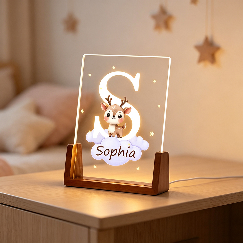Personalized Animal LED Night Light with Name, Custom Acrylic Bedside Lamp for Kids Room, Cute Nursery Decor Birthday Gift for Children