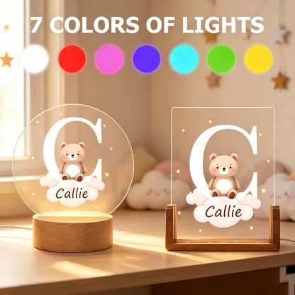 Personalized Animal LED Night Light with Name, Custom Acrylic Bedside Lamp for Kids Room, Cute Nursery Decor Birthday Gift for Children