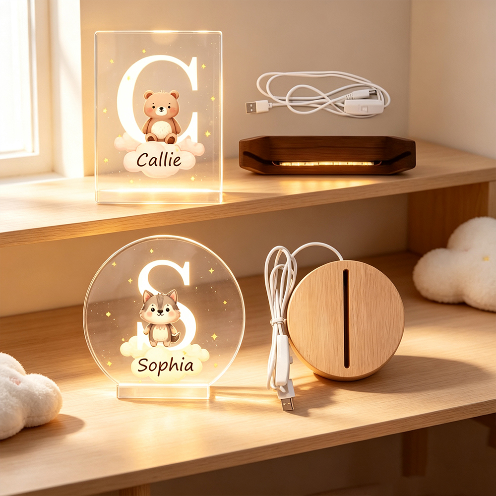 Personalized Animal LED Night Light with Name, Custom Acrylic Bedside Lamp for Kids Room, Cute Nursery Decor Birthday Gift for Children