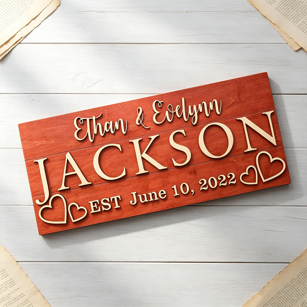 Personalized Last Name Established Sign – Custom Wooden Family Name Wall Decor for Couples & Newlyweds