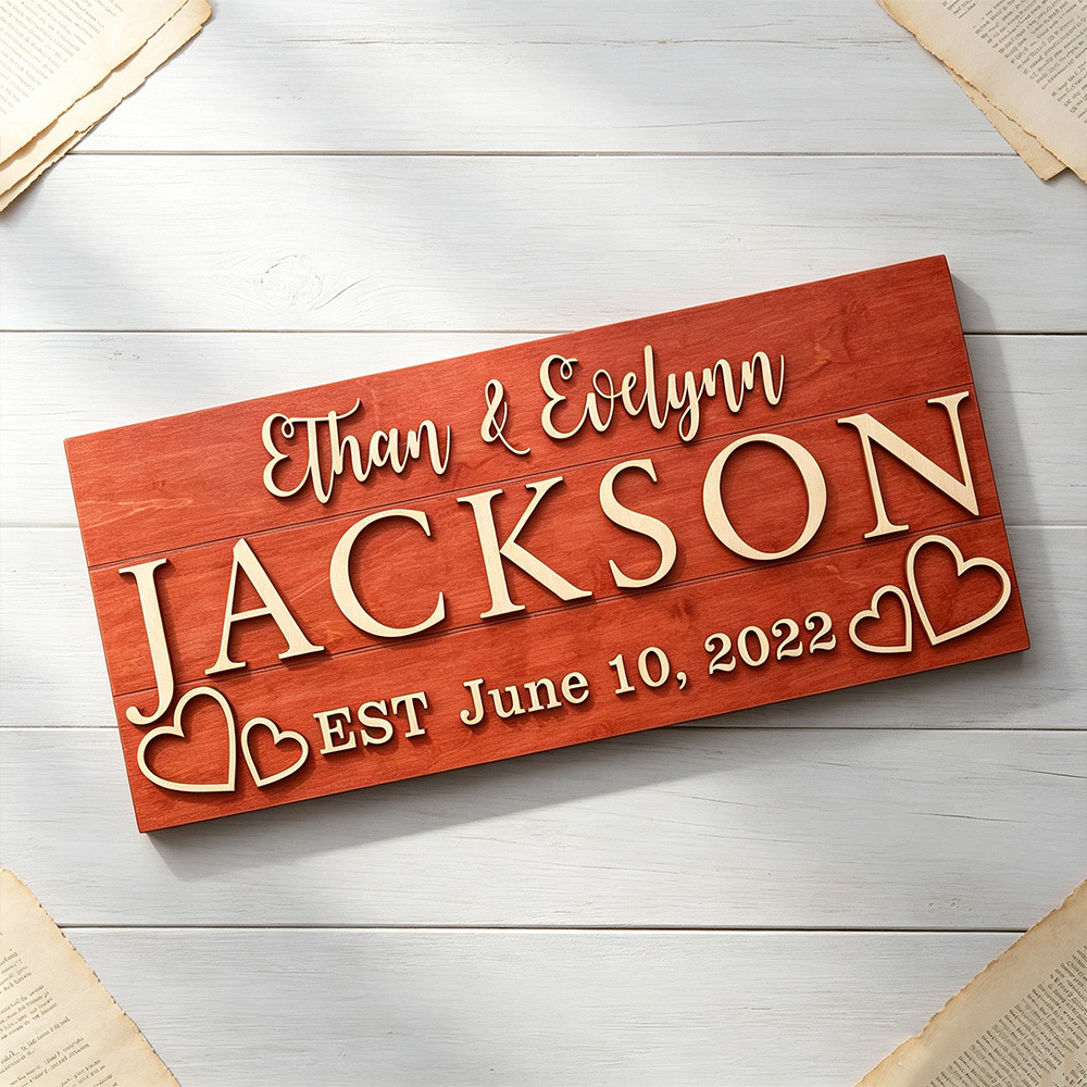 Personalized Last Name Established Sign – Custom Wooden Family Name Wall Decor for Couples & Newlyweds