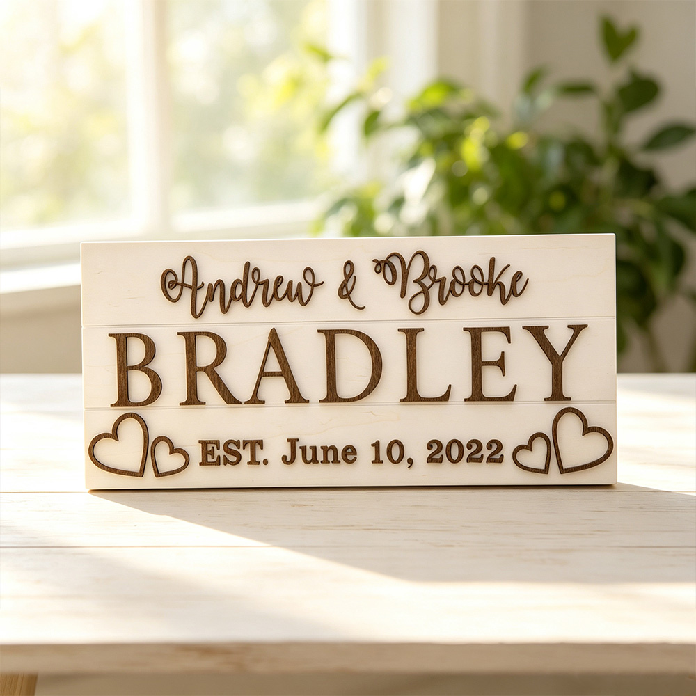 Personalized Last Name Established Sign – Custom Wooden Family Name Wall Decor for Couples & Newlyweds