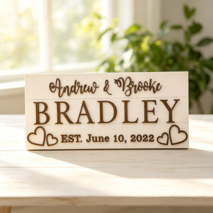 Personalized Last Name Established Sign – Custom Wooden Family Name Wall Decor for Couples & Newlyweds