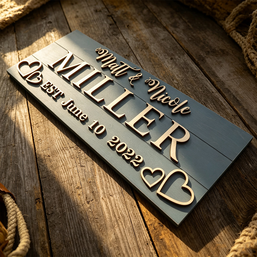 Personalized Last Name Established Sign – Custom Wooden Family Name Wall Decor for Couples & Newlyweds