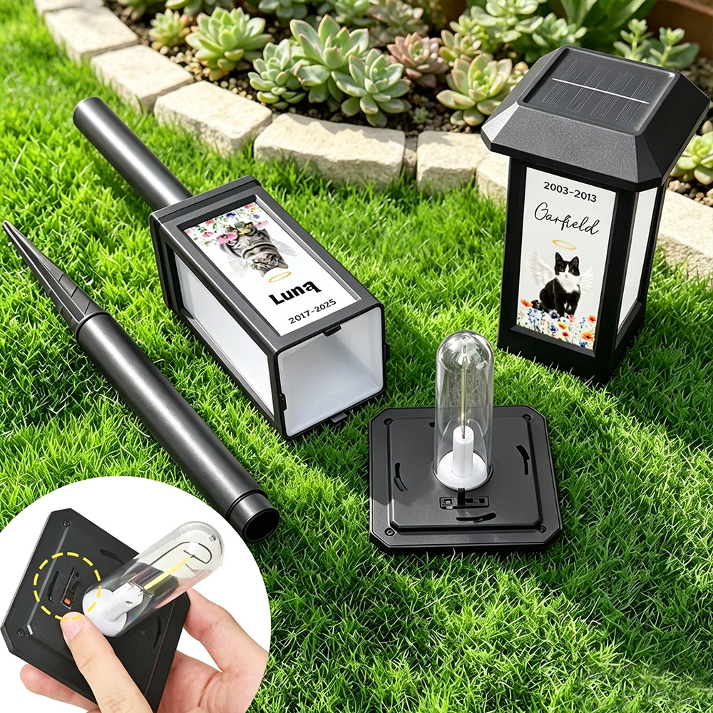 Personalized Pet Memorial Solar Garden Light with Photo, Name & Date, Rainbow Angel Wing Outdoor Garden Decor, Sympathy Gift for Pet Loss