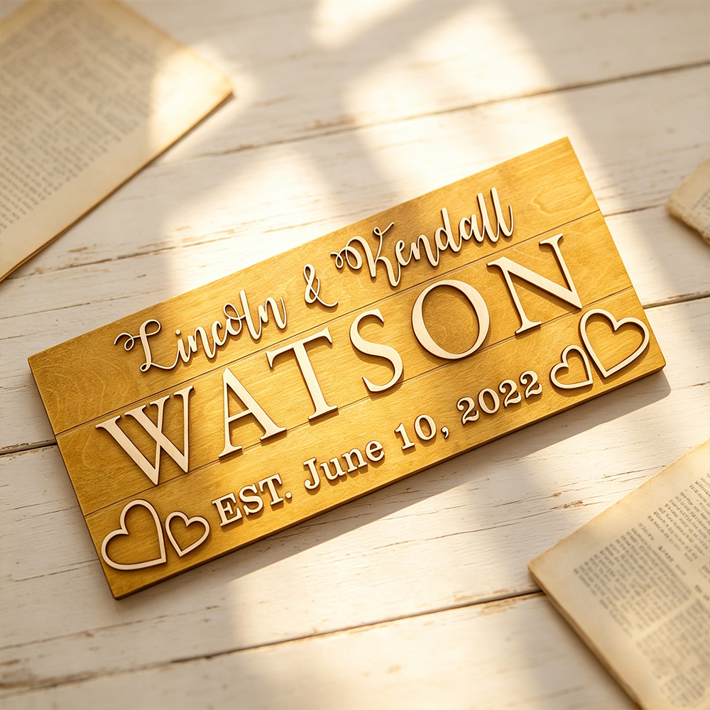Personalized Last Name Established Sign – Custom Wooden Family Name Wall Decor for Couples & Newlyweds