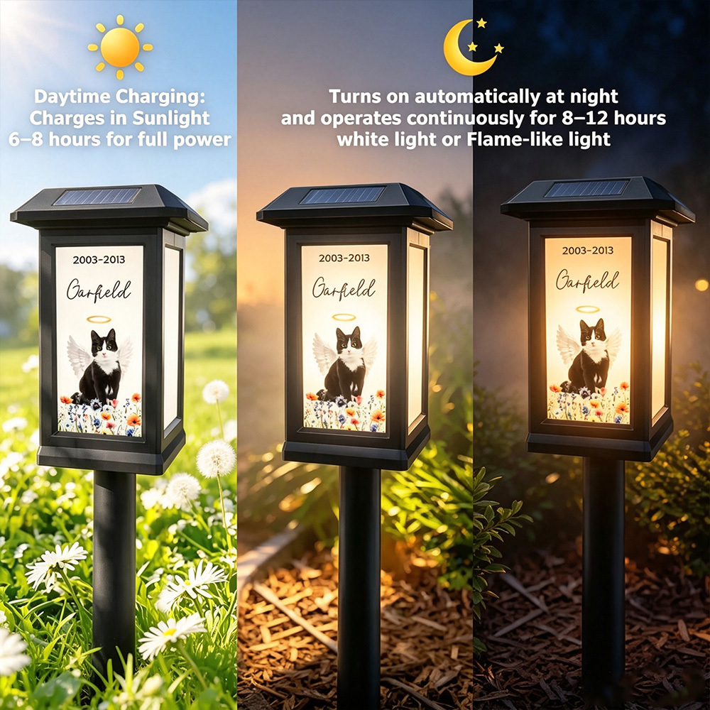 Personalized Pet Memorial Solar Garden Light with Photo, Name & Date, Rainbow Angel Wing Outdoor Garden Decor, Sympathy Gift for Pet Loss