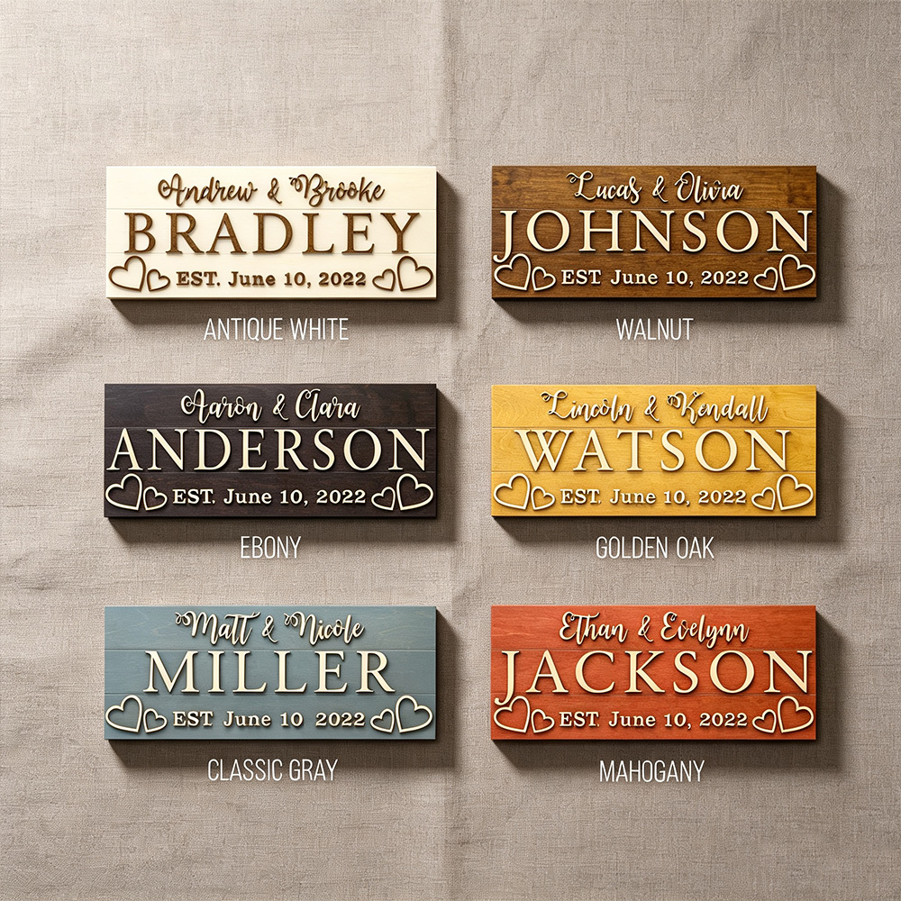 Personalized Last Name Established Sign – Custom Wooden Family Name Wall Decor for Couples & Newlyweds