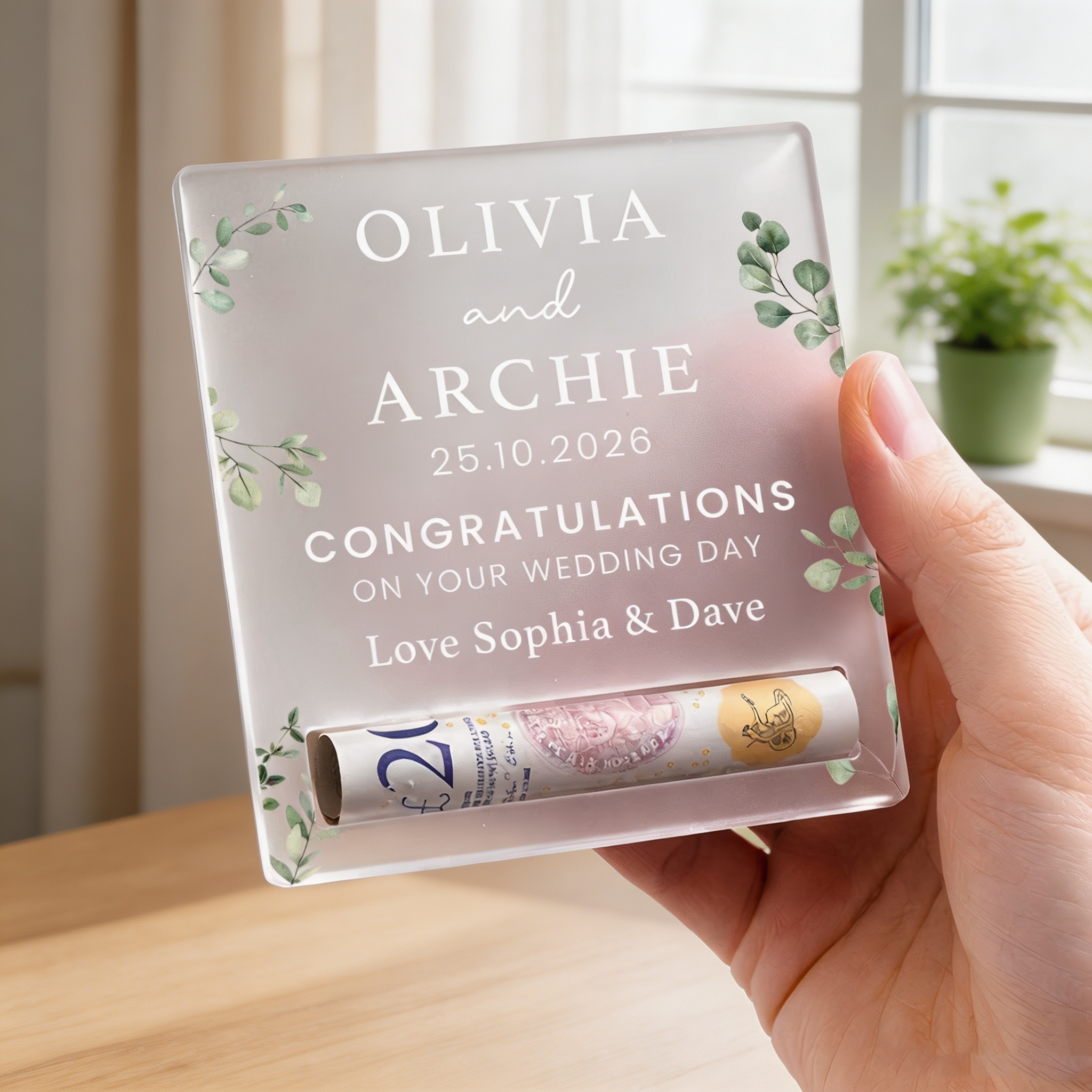 Personalized Wedding Cash Holder – Custom Bride & Groom Money Gift Keepsake for Newlyweds