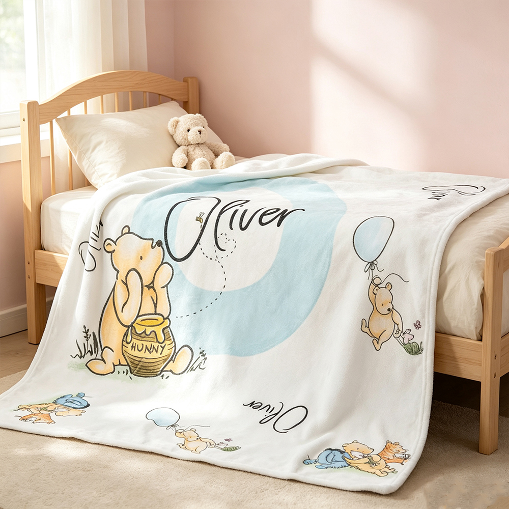 Personalized Classic Winnie the Pooh Soft Fleece Throw Blanket with Name & Initial Custom Baby Blanket Nursery Decor Newborn Shower Gift