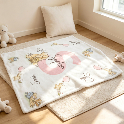 Personalized Classic Winnie the Pooh Soft Fleece Throw Blanket with Name & Initial Custom Baby Blanket Nursery Decor Newborn Shower Gift