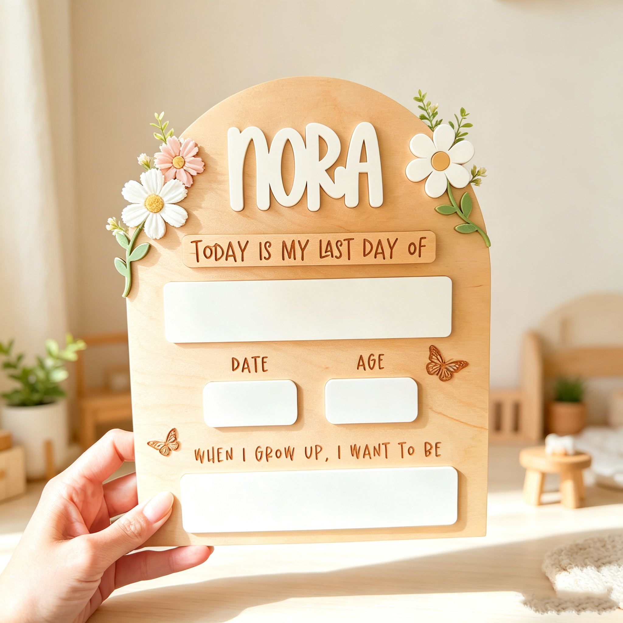 Personalized First Day of School Sign – Reusable Wooden Back to School Photo Prop with Name & Last Day Milestone