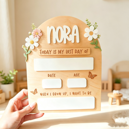 Personalized First Day of School Sign – Reusable Wooden Back to School Photo Prop with Name & Last Day Milestone