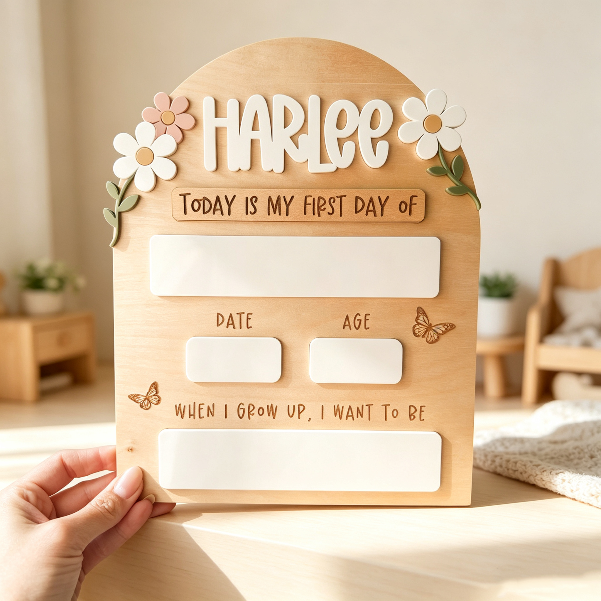 Personalized First Day of School Sign – Reusable Wooden Back to School Photo Prop with Name & Last Day Milestone