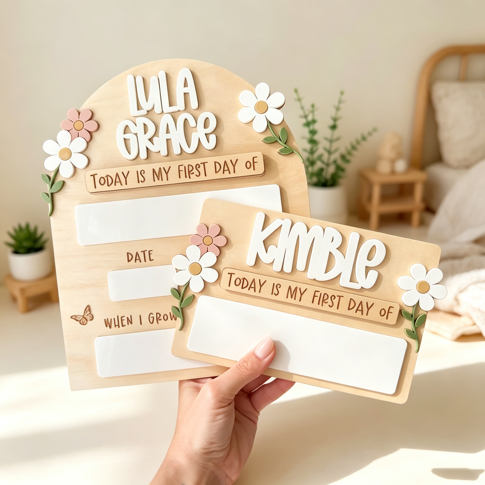 Personalized First Day of School Sign – Reusable Wooden Back to School Photo Prop with Name & Last Day Milestone