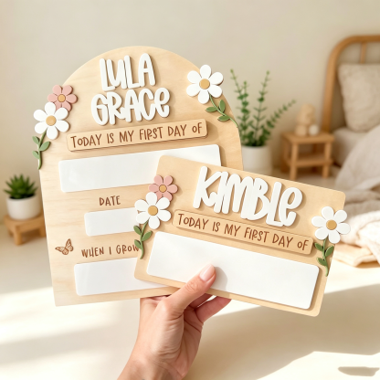 Personalized First Day of School Sign – Reusable Wooden Back to School Photo Prop with Name & Last Day Milestone