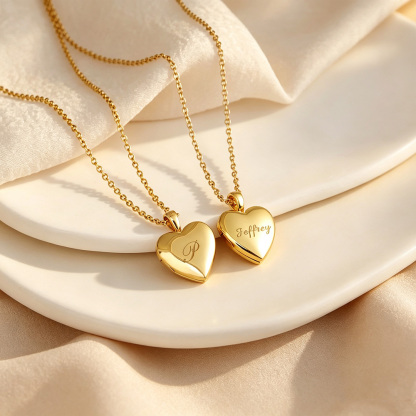 Personalized Heart Locket Necklace – Custom Photo & Initial Gold Heart Necklace Gift for Her