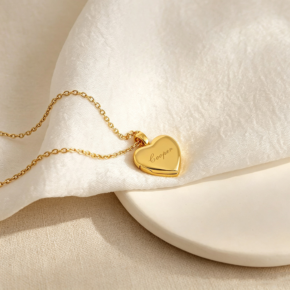 Personalized Heart Locket Necklace – Custom Photo & Initial Gold Heart Necklace Gift for Her