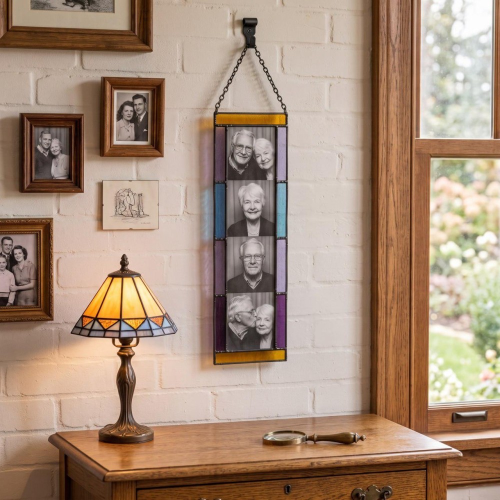 Personalized Stained Glass Photo Strip Frame Hanging Photo Decor