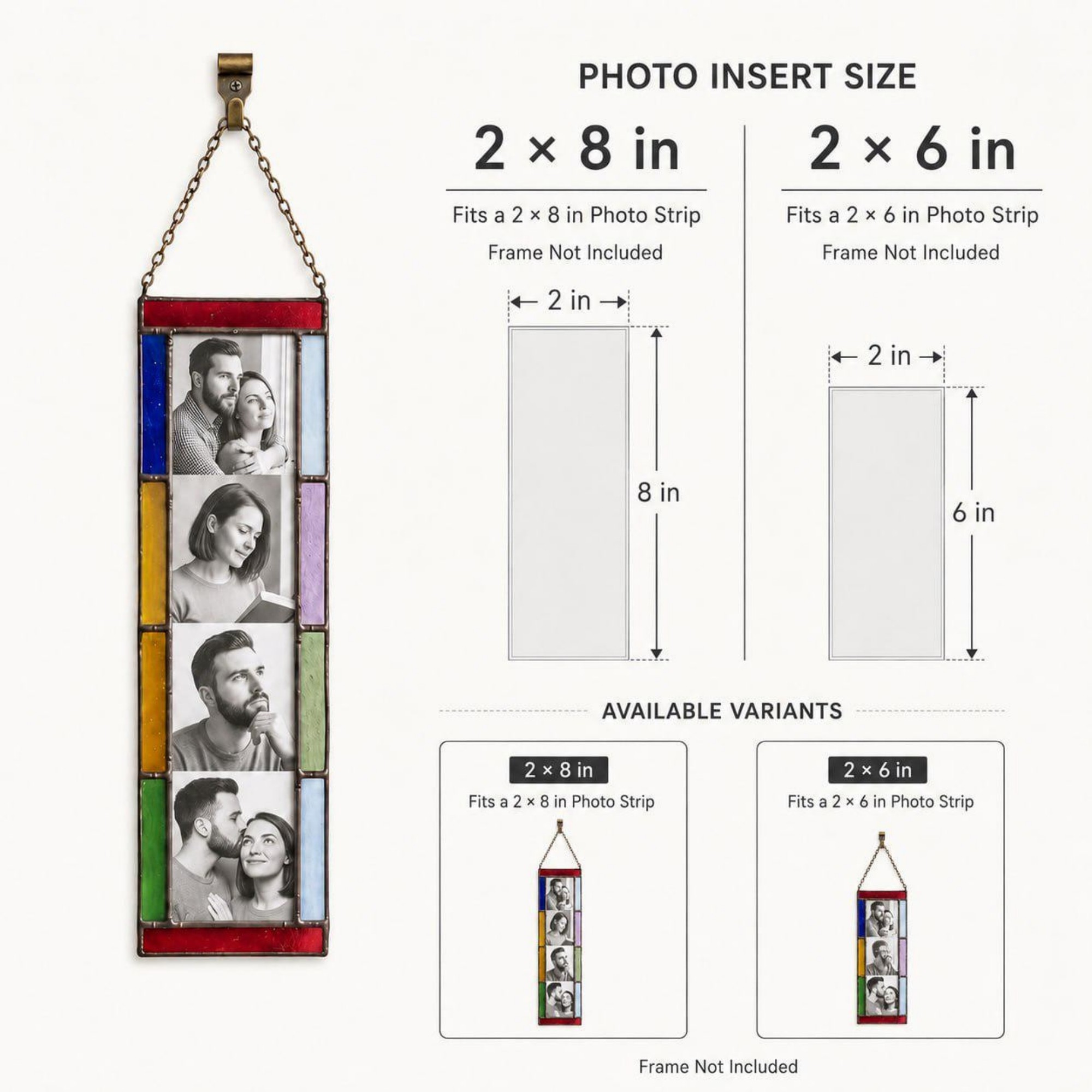 Personalized Stained Glass Photo Strip Frame Hanging Photo Decor