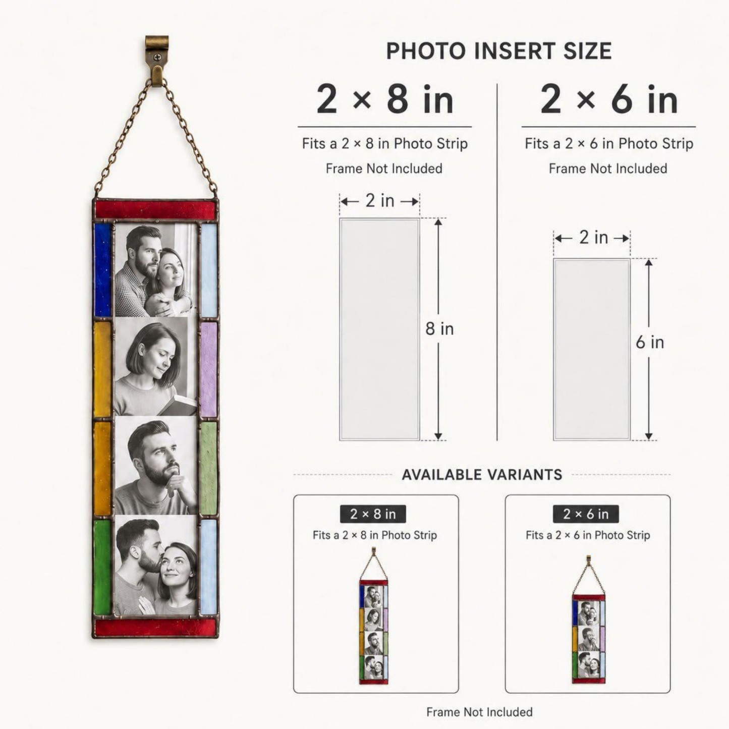 Personalized Stained Glass Photo Strip Frame Hanging Photo Decor