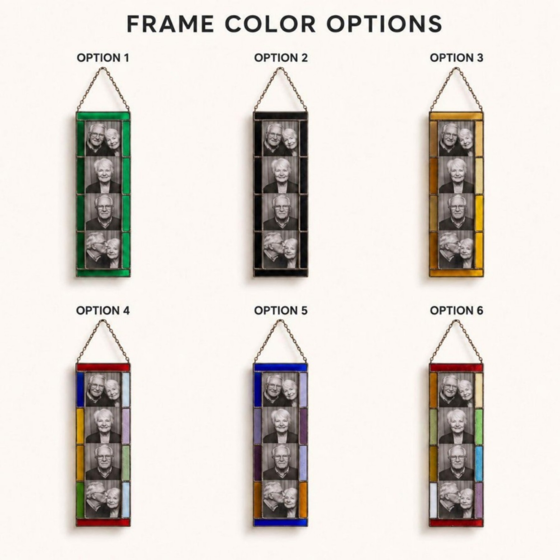 Personalized Stained Glass Photo Strip Frame Hanging Photo Decor