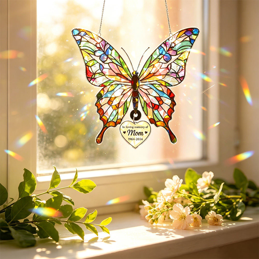 Personalized Butterfly Memorial Suncatcher, Custom Window Hanging, Deeply Missed Keepsake, Sympathy Gift in Memory of a Loved One