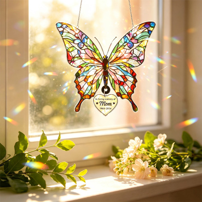 Personalized Butterfly Memorial Suncatcher, Custom Window Hanging, Deeply Missed Keepsake, Sympathy Gift in Memory of a Loved One