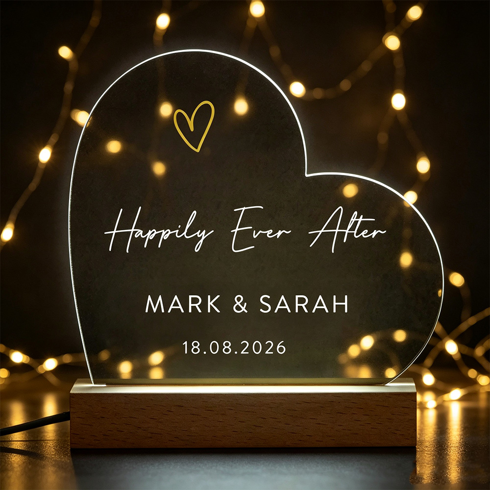 Personalized Wedding LED Light, Custom Couple Names & Date Acrylic Sign, Happily Ever After Night Light, Wedding Gift for Newlyweds, Anniversary Keepsake