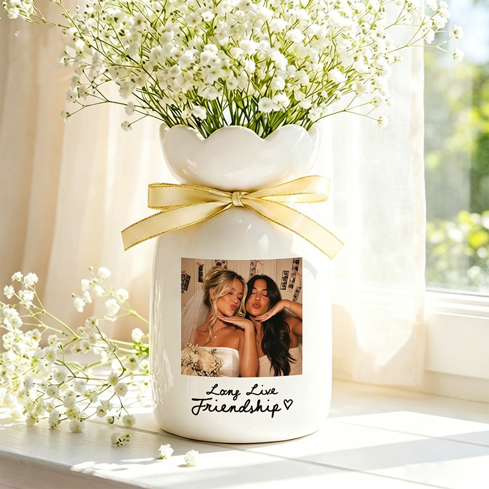Personalized Photo Ceramic Vase, Custom Best Friend Picture Flower Vase, Friendship Gift for Bestie, Bridesmaid Gift, Birthday Gift for Her
