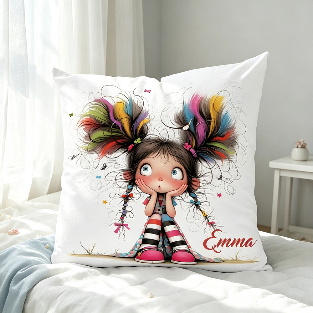 Personalised Quirky Girl Pillow Cover – Custom Name Cushion Gift for Girls & Women