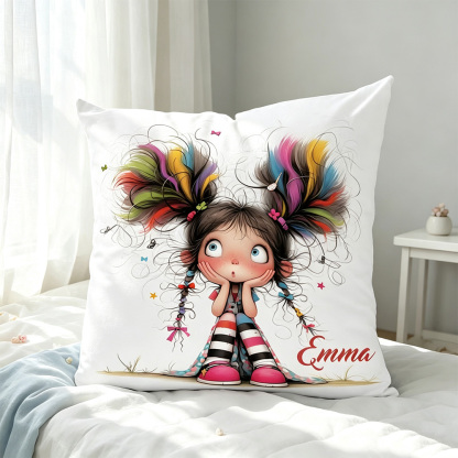 Personalised Quirky Girl Pillow Cover – Custom Name Cushion Gift for Girls & Women