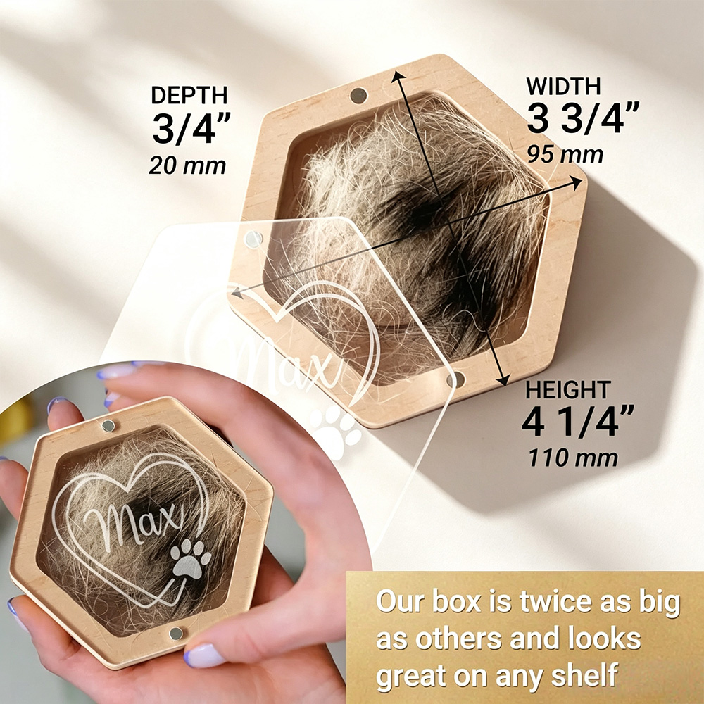 Personalized Pet Memorial Keepsake Box, Custom Dog Cat Hair Memorial Box, Pet Loss Gift, Wooden Memory Box with Name & Date
