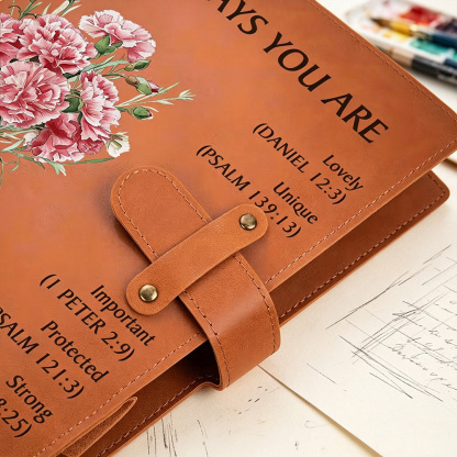 God Says You Are Personalized A5 Leather Notebook Cover, Custom Birth Flower Bouquet & Name Bible Journal Cover, Christian Gift
