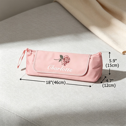 Personalized Birth Flower Hair Tool Storage Case with Name, Portable Heat Resistant Travel Bag for Curling Iron & Straightener Gift for Women