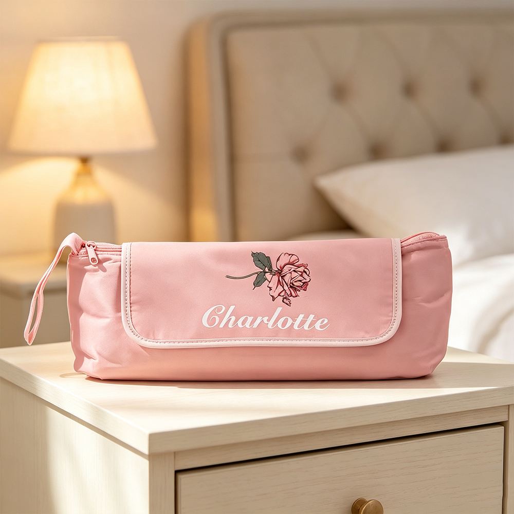 Personalized Birth Flower Hair Tool Storage Case with Name, Portable Heat Resistant Travel Bag for Curling Iron & Straightener Gift for Women