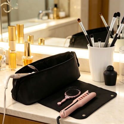 Personalized Birth Flower Hair Tool Storage Case with Name, Portable Heat Resistant Travel Bag for Curling Iron & Straightener Gift for Women