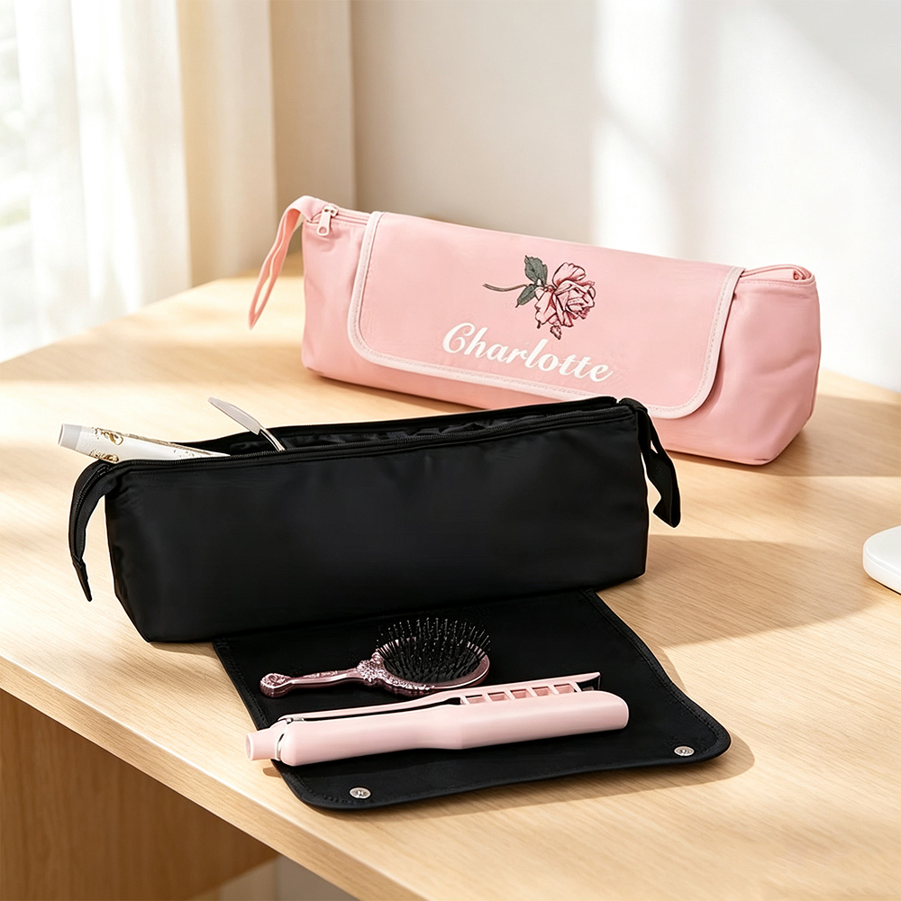 Personalized Birth Flower Hair Tool Storage Case with Name, Portable Heat Resistant Travel Bag for Curling Iron & Straightener Gift for Women