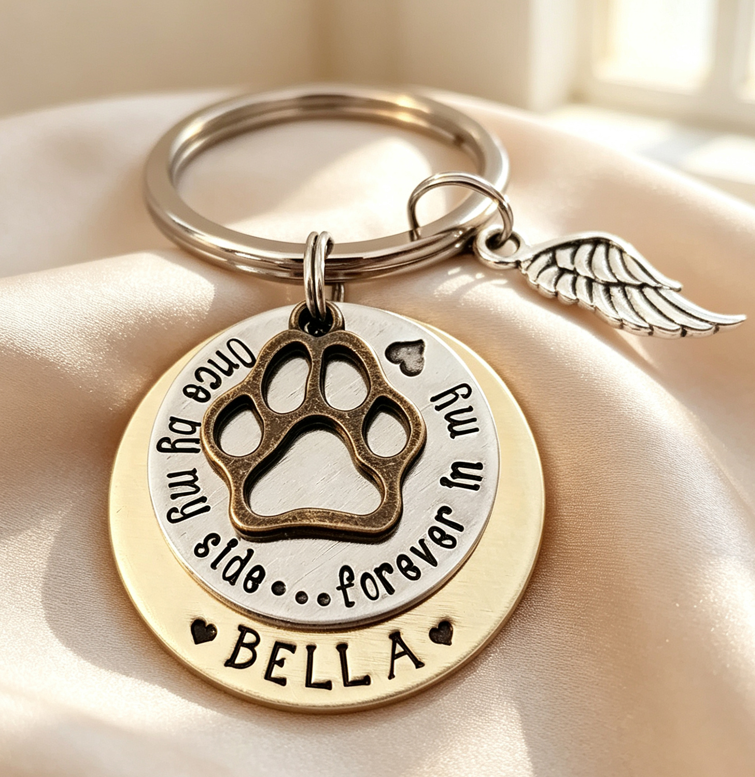 Personalized Pet Memorial Keychain, Custom Dog Cat Paw Print Keychain, Pet Loss Keepsake Gift, Rainbow Bridge Memorial Gift