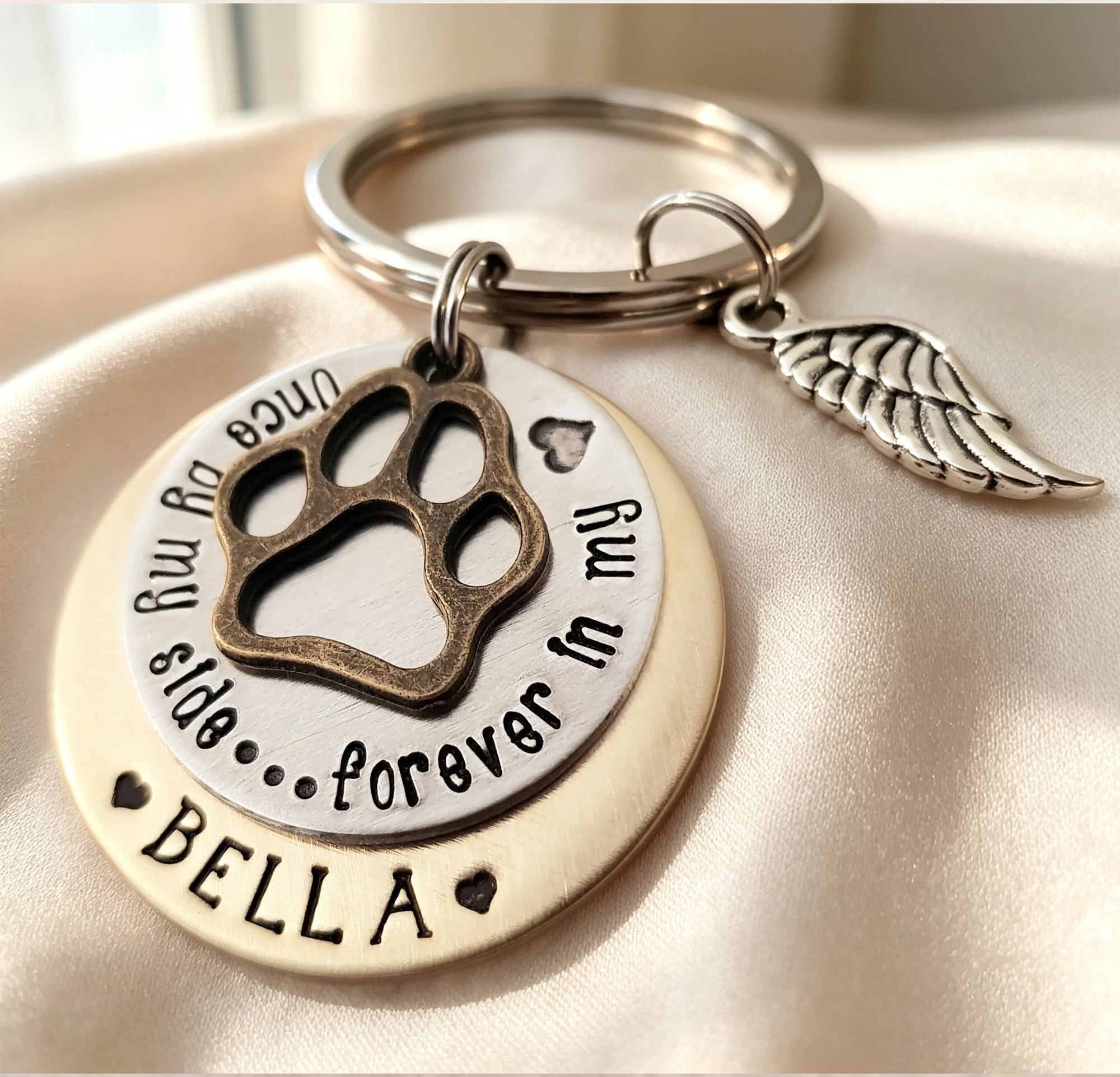 Personalized Pet Memorial Keychain, Custom Dog Cat Paw Print Keychain, Pet Loss Keepsake Gift, Rainbow Bridge Memorial Gift