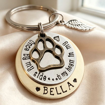 Personalized Pet Memorial Keychain, Custom Dog Cat Paw Print Keychain, Pet Loss Keepsake Gift, Rainbow Bridge Memorial Gift