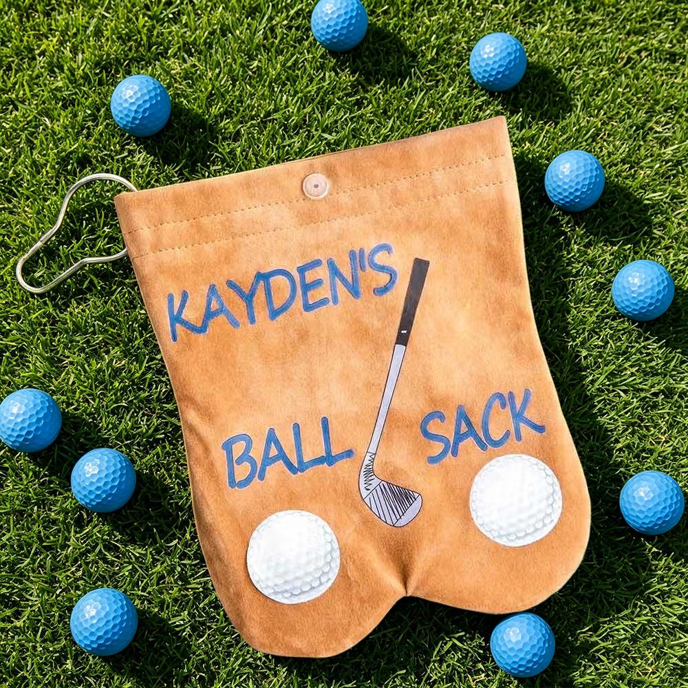 Personalized Funny Golf Ball Bag, Custom Flannel Golf Ball Pouch with Name, Golf Gift for Dad, Husband & Golf Lovers