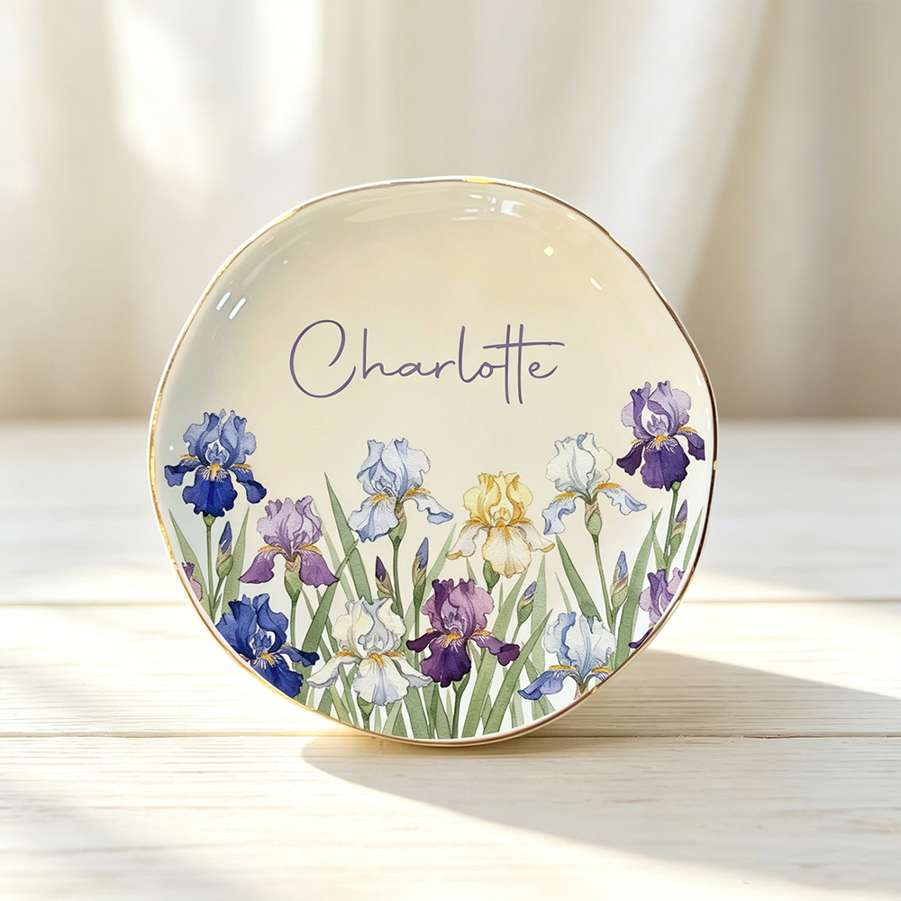 Personalized Birth Flower Ring Dish with Name, Watercolor Jewelry Tray, Birthday & Bridesmaid Gift